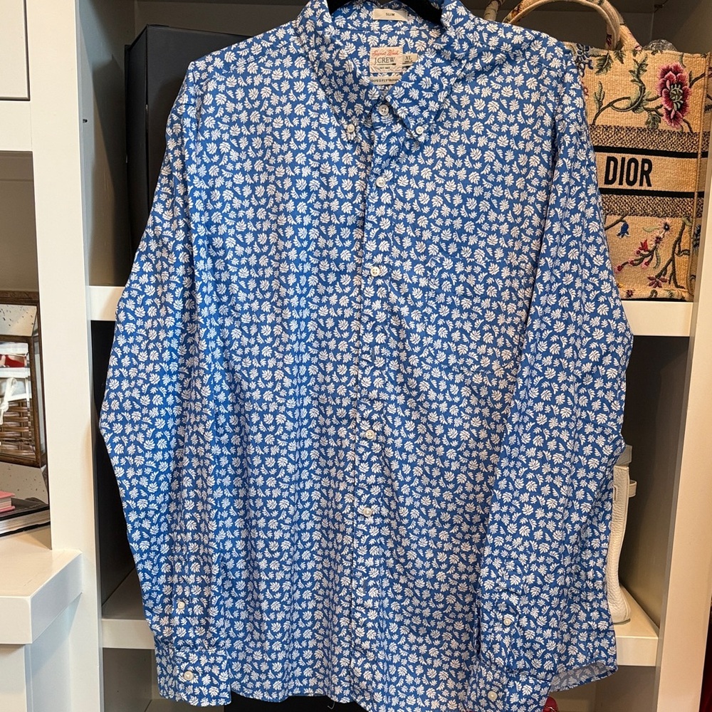 J. Crew Blue and White Patterned Men's Shirt